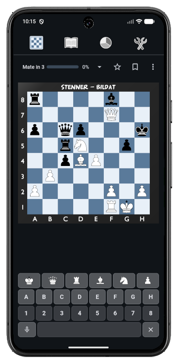 Mate-in-3 puzzle in dark mode